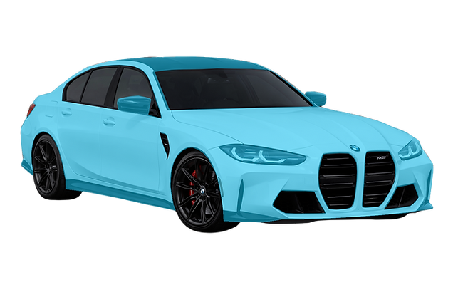 Full body film coverage shown in cyan on a BMW M3