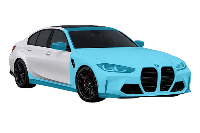 Track Pack film coverage shown in cyan on a BMW M3
