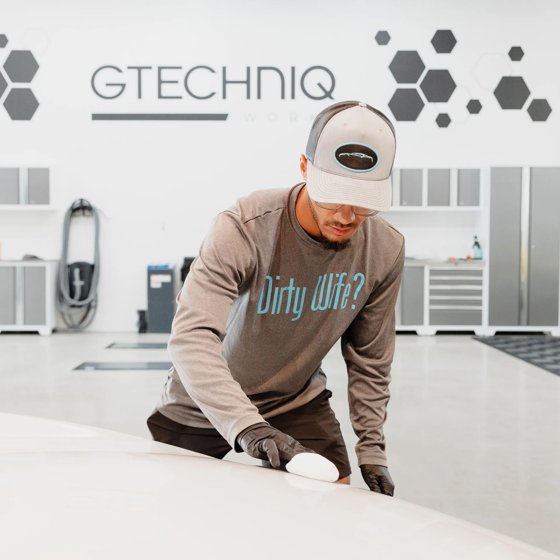 Jay applying coating in the Gtechniq bay